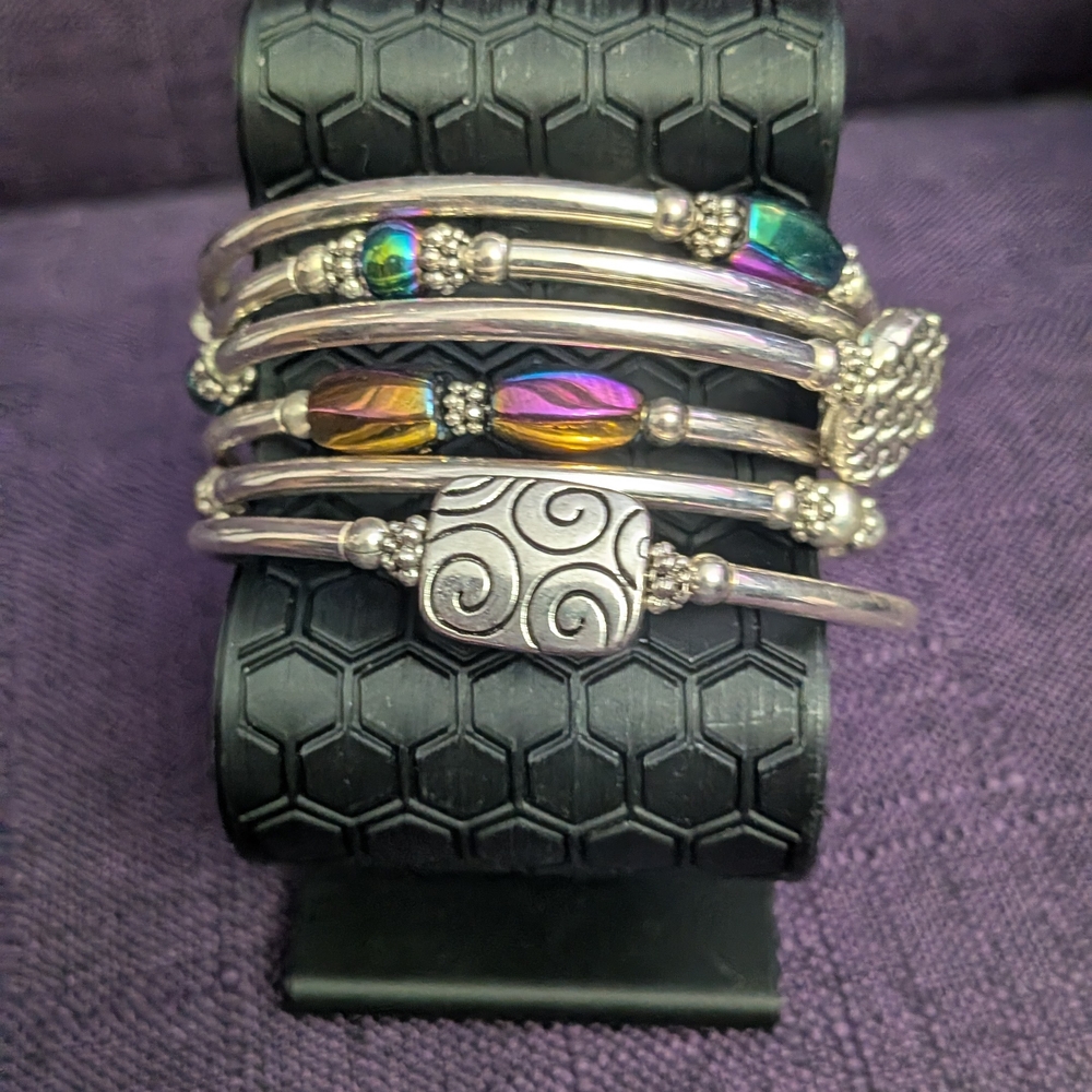 Silver and Multicolor Bangle Bracelet Set